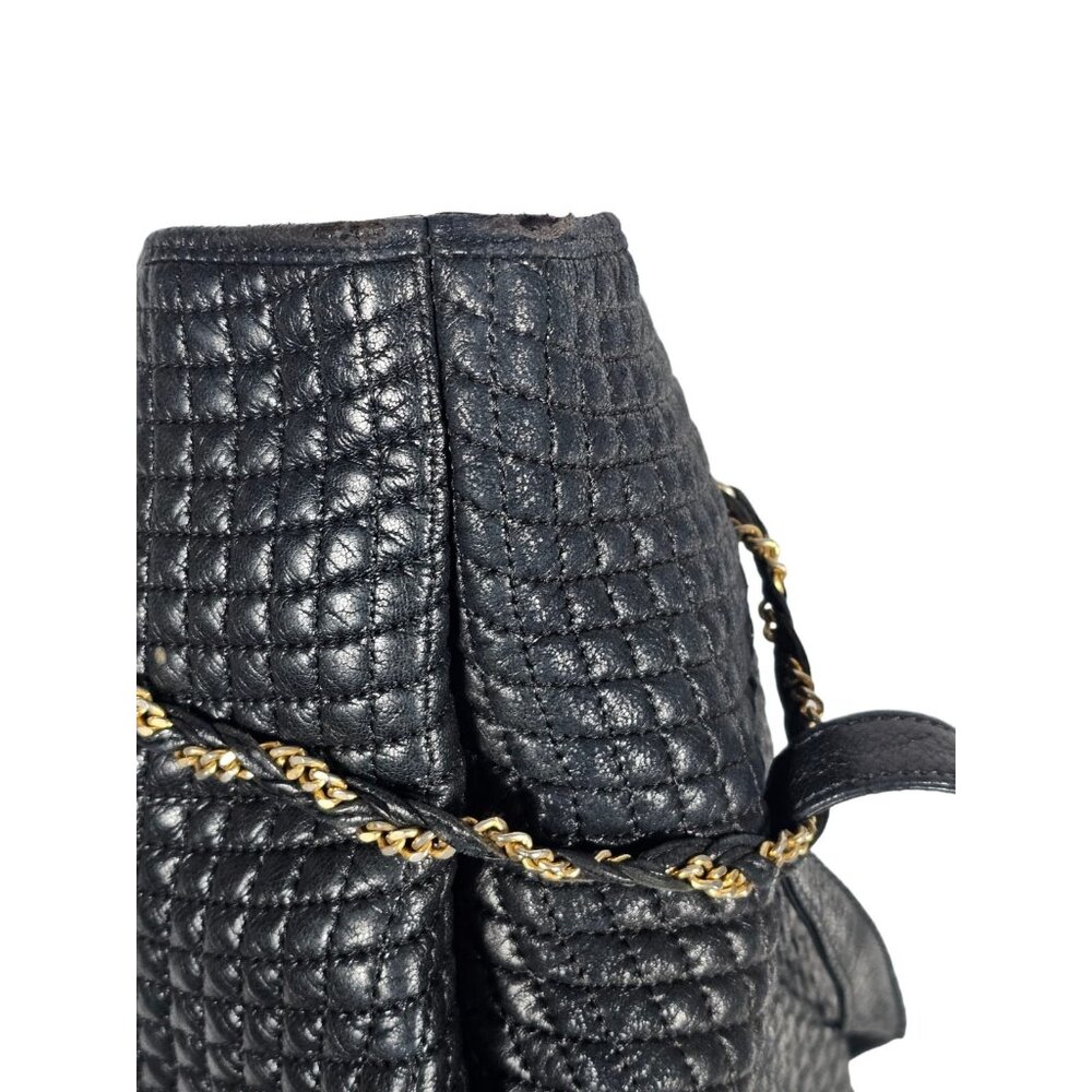 Bally Quilted Black Leather Shoulder Bag Chain Accents Leather Strap - Picture 7 of 13